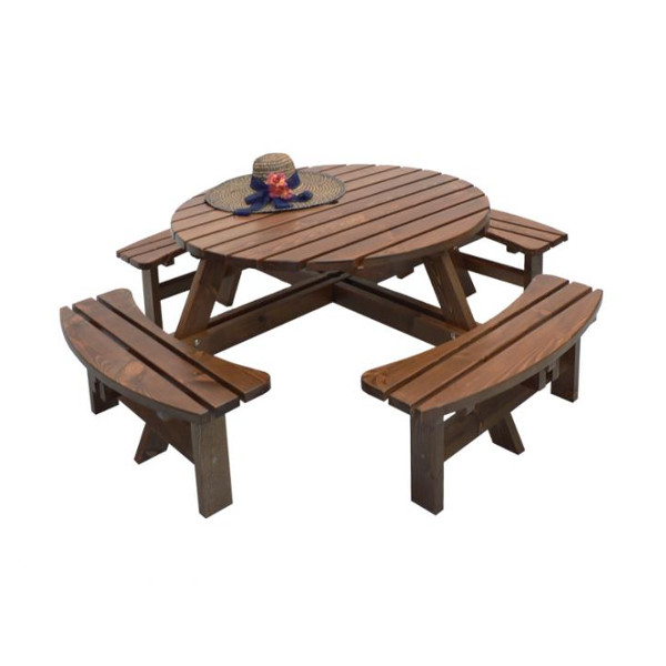 Set picnic masa rotunda cu banci din lemn UMM10