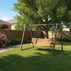 Balansoar modern din lemn si otel galvanizat UM1663 curte