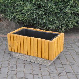 Jardiniera dreptunghiulara din lemn cu baza din beton UM1919