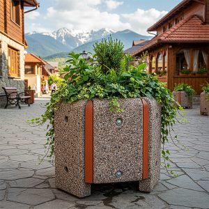Jardiniera stradala hexagonala cu rigle din lemn UM1917