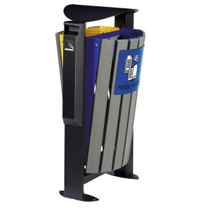 Cos stradal de colectare selectiva din otel cu rigle din plastic reciclat UM2852 scrumiera 3 litri