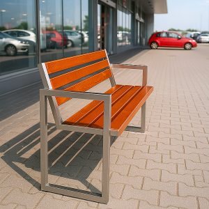 Banca stradala cu spatar, cotiere si structura din inox UM1955