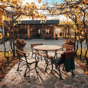 Set masa rotunda din aluminiu si lemn cu 4 scaune cu cotiere UM1999