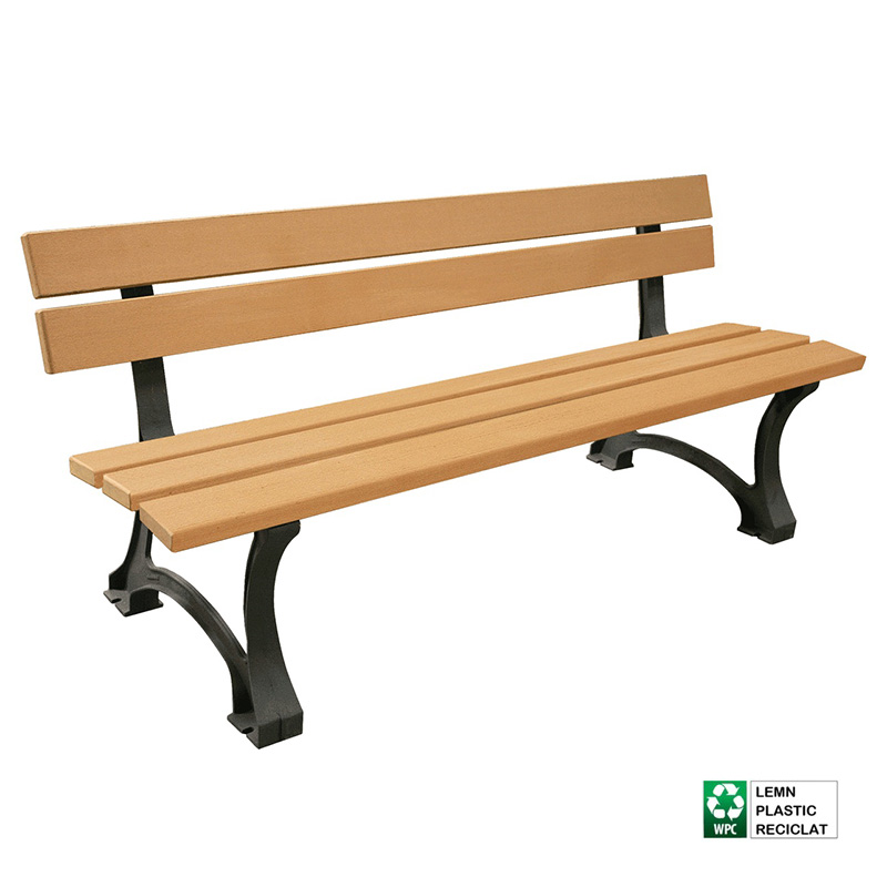 Banca stradala din aluminiu cu spatar UMM1003 Urban Market srl rigle lemn compozit wpc