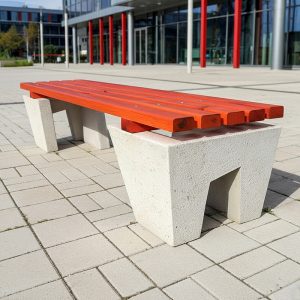 Banca stradala din beton cu sezut din lemn UMF110 centru comercial