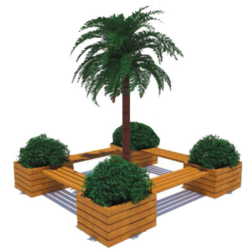 Banca stradala din lemn cu 4 jardiniere UMB12