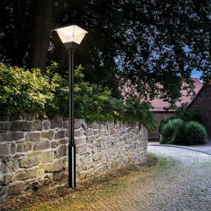 Lampa de gradina led cu unitate solara si electrica cu stalp pentru exterior UM4300