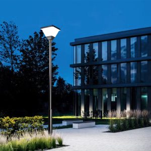 Lampa de gradina led cu unitate solara si electrica cu stalp pentru exterior UM4300