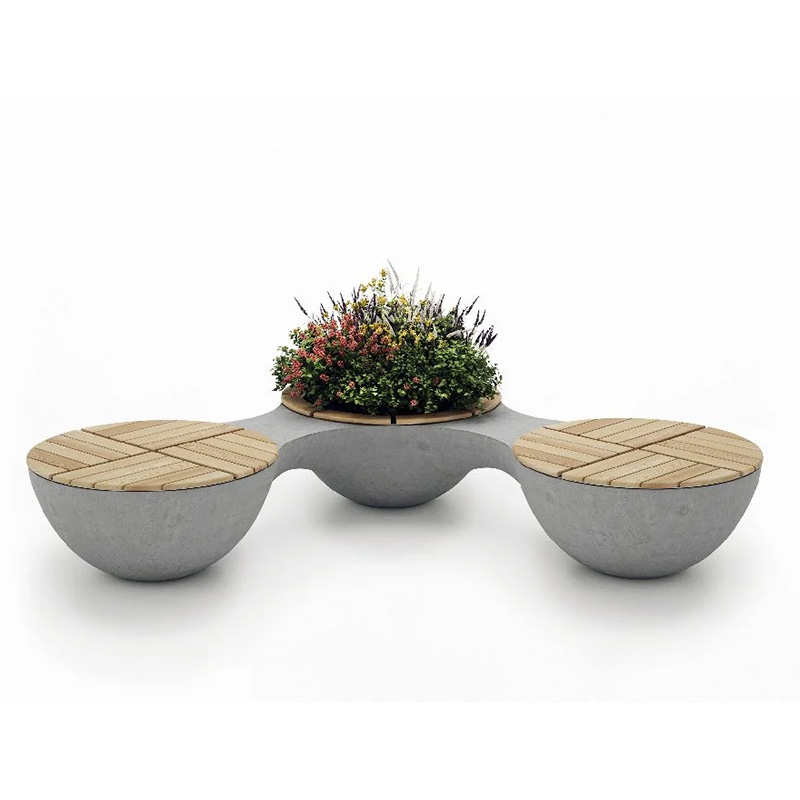 Banca stradala din beton rotunda cu jardiniera UMJM104