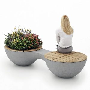 Banca stradala din beton rotunda cu jardiniera UMJM105