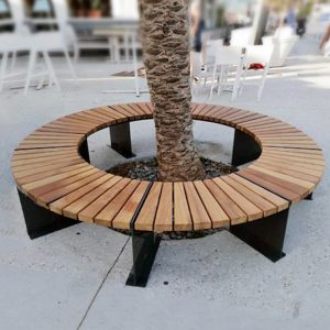 Banca stradala semicirculara din otel si lemn UM2754