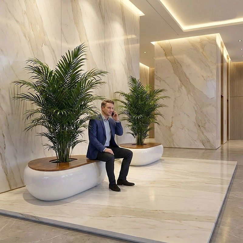 Banca cu jardiniera din fibra de sticla GRP UMH010 amenajare spatiu interior