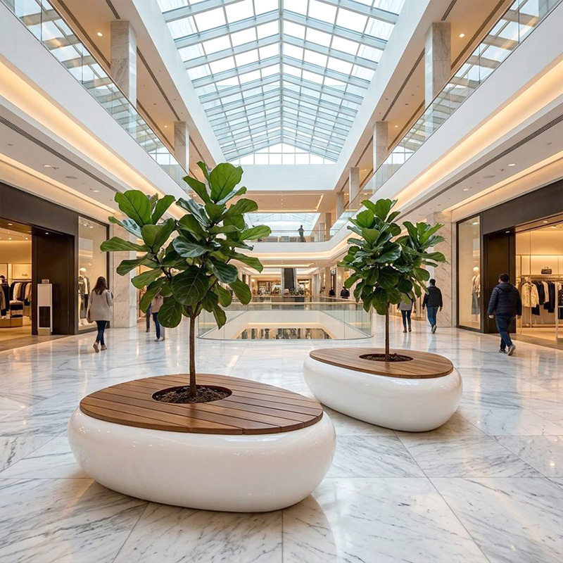Banca cu jardiniera din fibra de sticla GRP UMH010 mall centru comercial